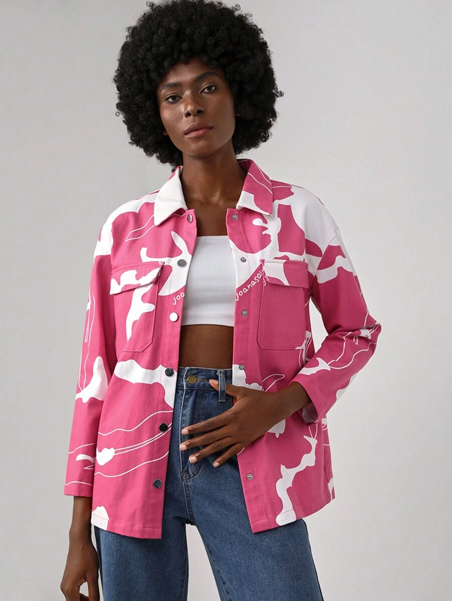 joanasays 设计师字母图案翻盖口袋落肩夹克 - 彩色 - 查看 1