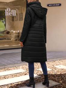 SHEIN LUNE Zip Up Hooded Padded Coat For Winter - Black - View 2