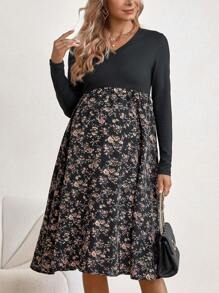 SHEIN 孕婦碎花A字洋裝 - 黑色 - 查看 6