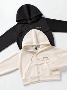 SHEIN Unity 2入組字母圖案袋鼠口袋抽繩保暖連帽衫 - 彩色 - 查看 4