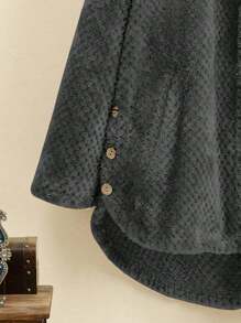 SHEIN LUNE Plus Flannel Single Breasted High Low Hem Hooded Coat Winter Fall Autumn - Dark Grey - View 4