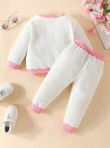 2入組嬰兒女童長袖上衣和褲子套裝,秋冬季休閒裝 - 白色 - 查看 2