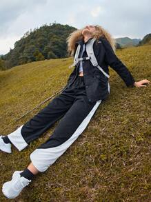 In My Nature 撞色闊腿戶外長褲 - 黑與白 - 查看 5