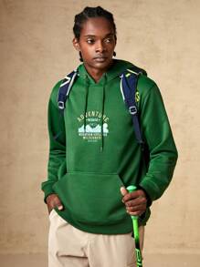 In My Nature Men Letter Graphic Drawstring Hoodie - Army Green - View 4