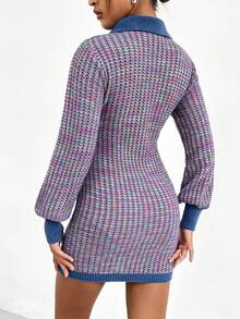 SHEIN Unity Space Dye Contrast Trim Sweater Dress - Blue - View 2