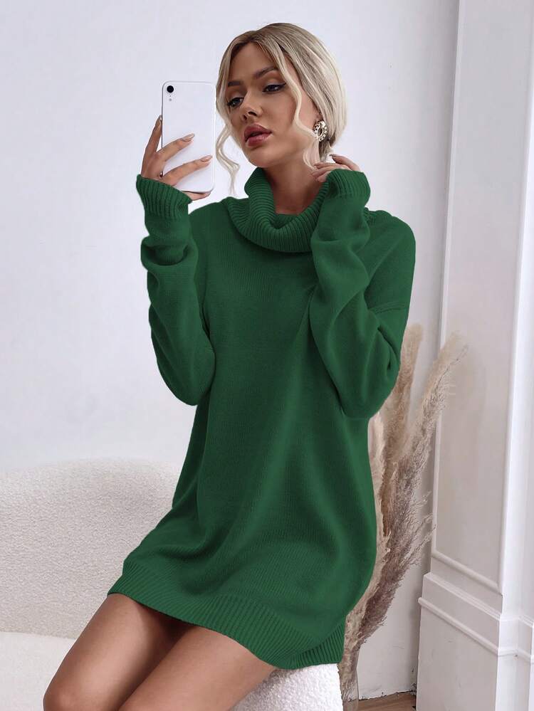 Cowl Neck Drop Shoulder Sweater Dress Without Belt Fall Winter Cloth For Women