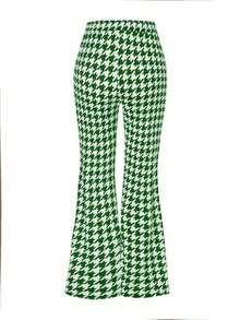 Celure 大碼千鳥格印花喇叭褲 - 綠色 - 查看 2