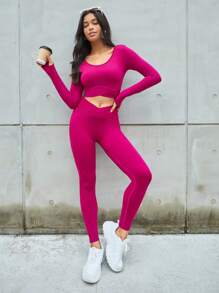 腰部交疊無縫運動套裝 - 中紫紅色 - 查看 2