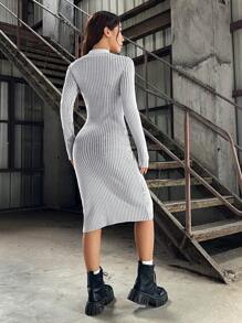SHEIN EZwear Vestido de punto unicolor tejido de canalé - Multicolor - Ver 2