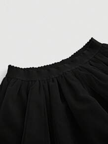 SHEIN MOD High Low Hem Mesh Overlay Skirt - Black - View 4