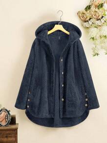 SHEIN LUNE Áo khoác cỡ lớn Túi màu trơn Giải trí - Màu xanh hải quân - Xem 1