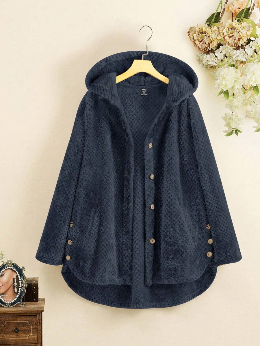 SHEIN LUNE Áo khoác cỡ lớn Túi màu trơn Giải trí - Màu xanh hải quân - Xem 1