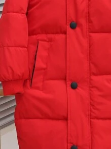 年轻女孩插肩袖连帽棉服外套 - 紅色 - 查看 4