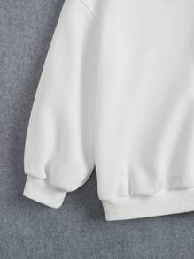 SHEIN Áo nỉ giữ nhiệt lót lông in hình khẩu hiệu dành cho bé gái tuổi teen - trắng - Xem 4