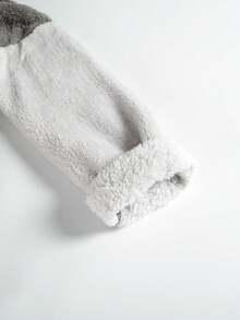 Letter Embroidery High Low Teddy Hoodie Dress - Grey - View 3