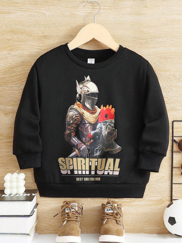 Young Boys Slogan & Figure Graphic Sweatshirt Without Shirt