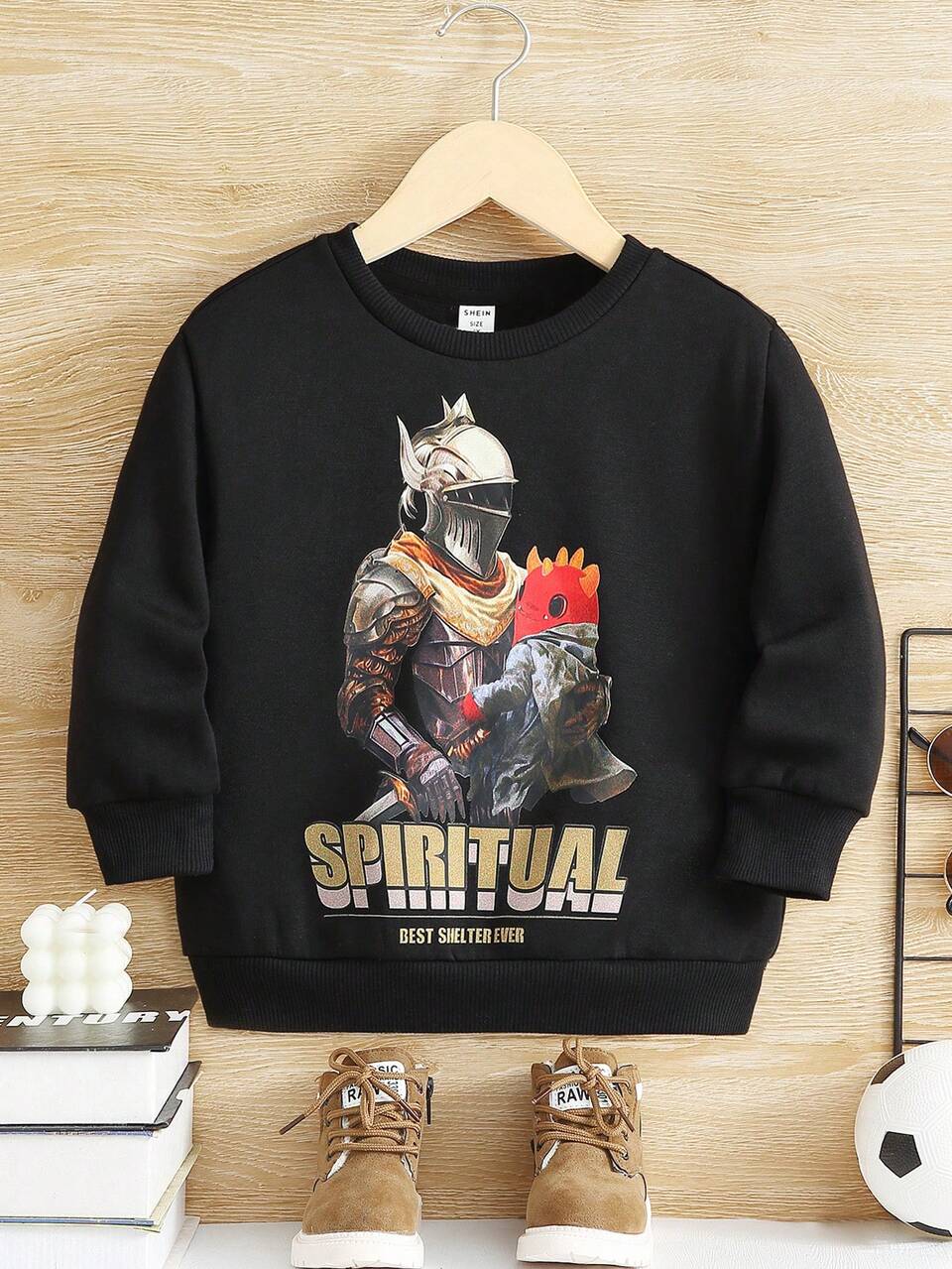 Young Boys Slogan & Figure Graphic Sweatshirt Without Shirt