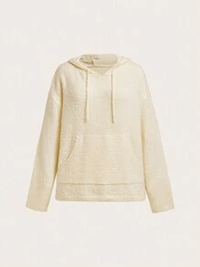 SHEIN BASICS Kangaroo Pocket Drop Shoulder Drawstring Hooded Sweater