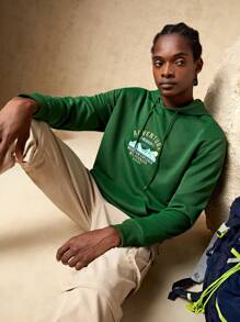 In My Nature Men Letter Graphic Drawstring Hoodie - Army Green - View 7