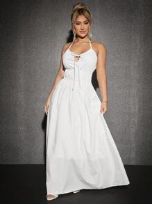 SHEIN SXY Kleid mit Band vorne, Neckholder, rückenfrei - Weiss - Übersicht 5