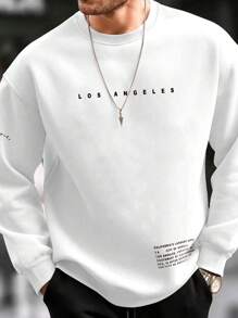 Manfinity Homme Men Slogan Graphic Drop Shoulder Sweatshirt, Los Angeles, Long Sleeves, Men Co Ords - White - View 1