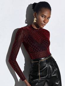 Maija 透視網紗連身背心不附胸罩 - 黑色 - 查看 7