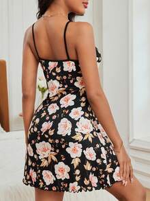 Floral Print Cami Nightdress - Black - View 2