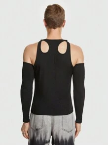 ROMWE MEN ROMWE Avant Các bạn Vai lạnh Cắt ra Đồ đan Ribbed Áo thun - màu đen - Xem 5