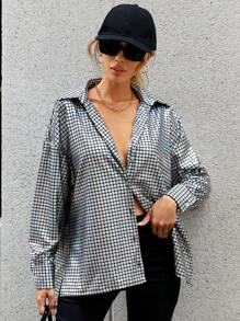 Aveloria 格子圖案落肩袖襯衫 - 彩色 - 查看 3