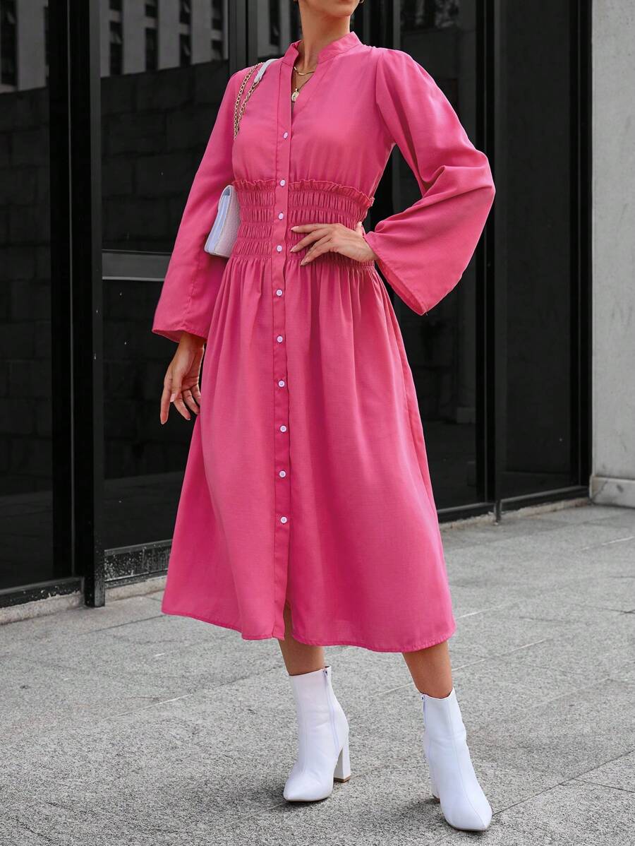 SHEIN Privé 缺口領荷葉袖襯衫洋裝