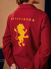 HARRY POTTER X SHEIN 字母圖案襯衫裙（大尺寸） - 酒紅色 - 查看 5