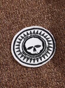 ROMWE MEN Street Life 男士字母貼布落肩袖運動衫 - 棕色 - 查看 3