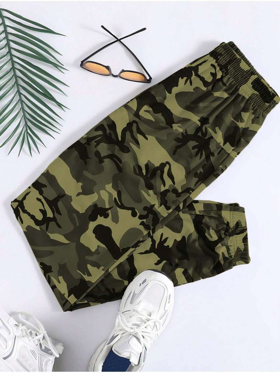 SHEIN Unity Camo Elastic Waist Sweatpants Graduation,Back To School Outfits,Graduation,Teacher Outfits For Women,Back To School Fall Cloth For Women - Army Green - View 1