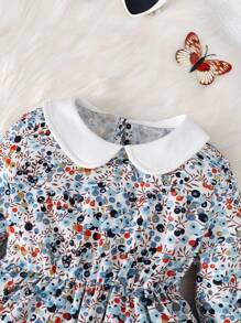 SHEIN 女小童碎花拼接領洋裝&夾克 - 淺藍色 - 查看 3