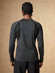 In My Nature 男士字母圖案插肩袖雜色針織戶外T恤 - 黑色 - 查看 2