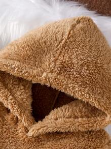 SHEIN Baby Girl 3D Bear Decor Kangaroo Pocket Teddy Sweatshirt - Brown - View 4