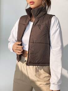 SHEIN EZwear Abrigo chaleco acolchado con cremallera sin manga