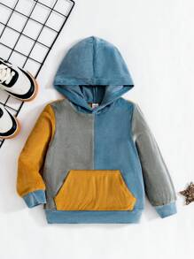 Young Boy Color Block Kangaroo Pocket Hoodie - Multicolor - View 1