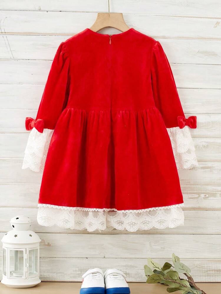 Young Girl Contrast Lace Bow Front Dress