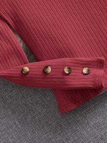 SHEIN 女大童小高領紐扣細節羊腿袖木耳邊T恤 - 乾枯玫瑰色 - 查看 4