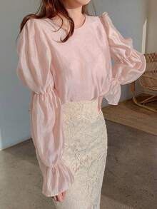 DAZY Chất rắn Vòng cổ Áo sơ mi - Hồng - Xem 4