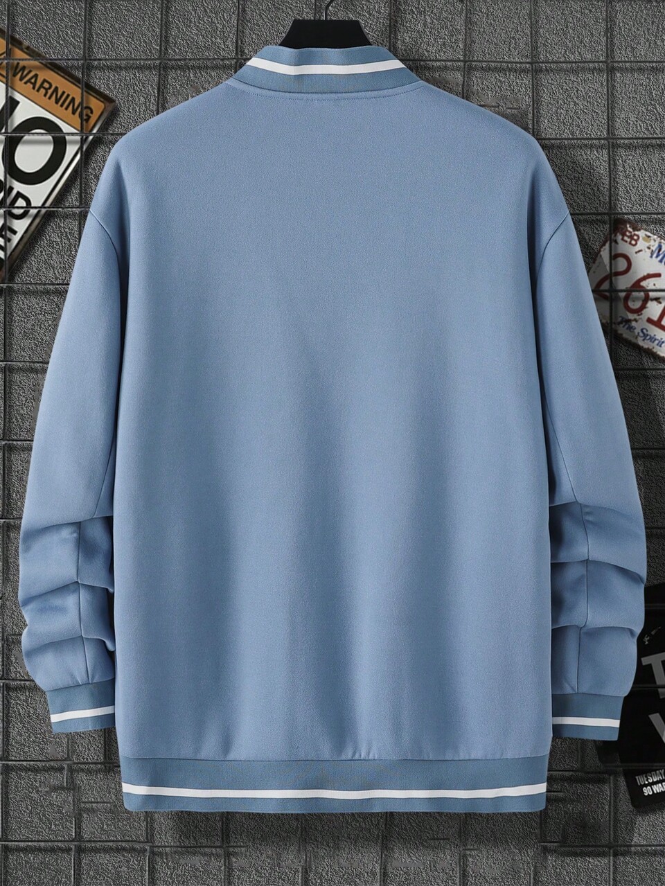 Men Plus Letter Patched Striped Trim Bomber Jacket Without Hoodie