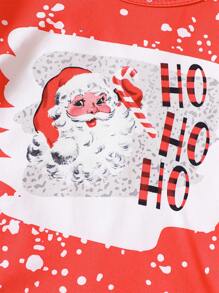小女孩聖誕幼兒女孩休閒長袖聖誕老人印花襯衫與喇叭褲服裝套裝 - 紅色 - 查看 4