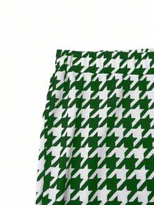 Celure 大碼千鳥格印花喇叭褲 - 綠色 - 查看 5