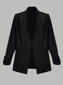 SHEIN LUNE 大碼素色開門襟口袋細節西裝外套 - 黑色 - 查看 1