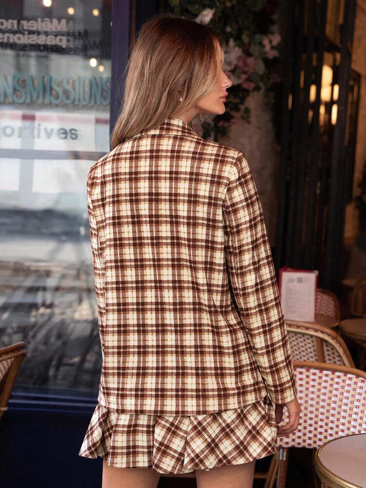 Plaid Print Shawl Collar Blazer Casual Check