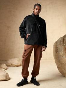 In My Nature Men Flap Detail Half Button Placket Velvet Sweatshirt