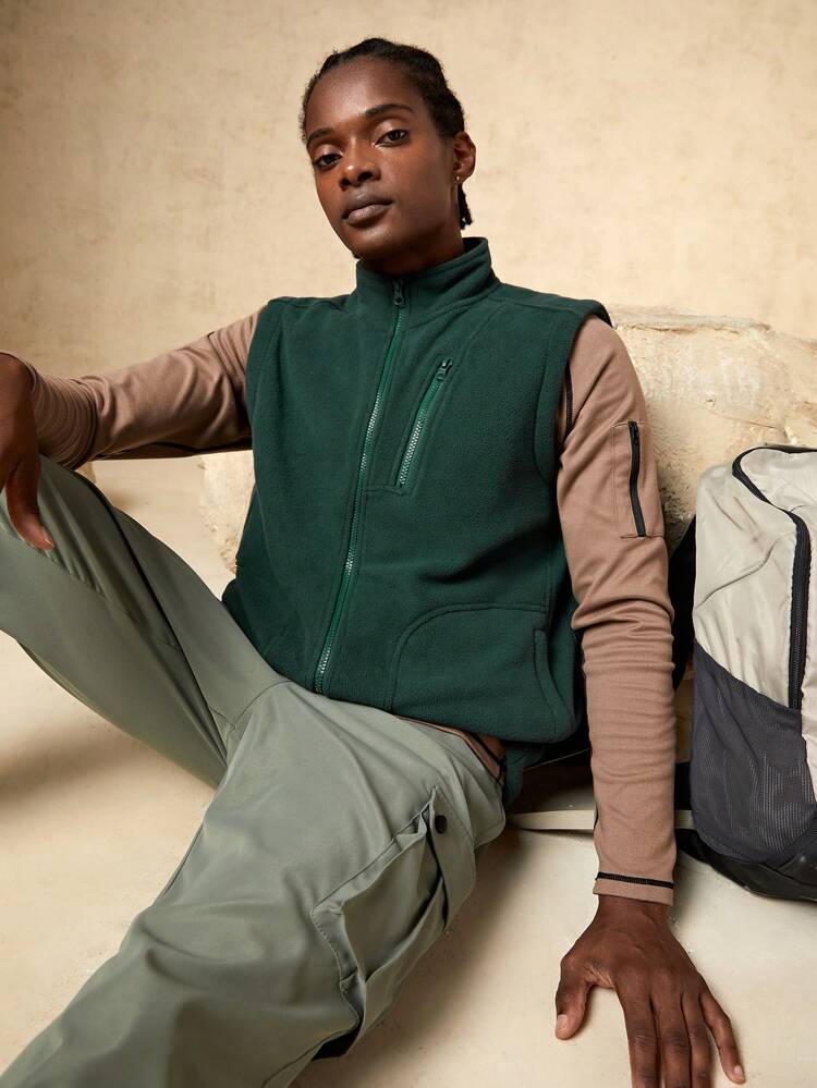 Men's Solid Color Zipper Closure Outdoor Vest Jacket