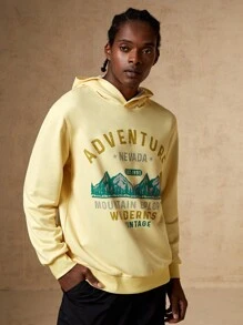 In My Nature Men Letter Graphic Outdoor Hoodie - Yellow - View 3