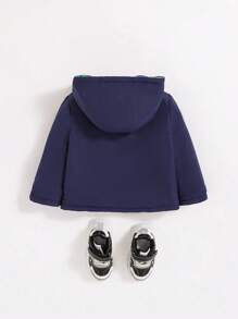 SHEIN Baby Boy 1pc Double Face Flap Pocket Hooded Double Face Reversible Coat - Navy Blue - View 2